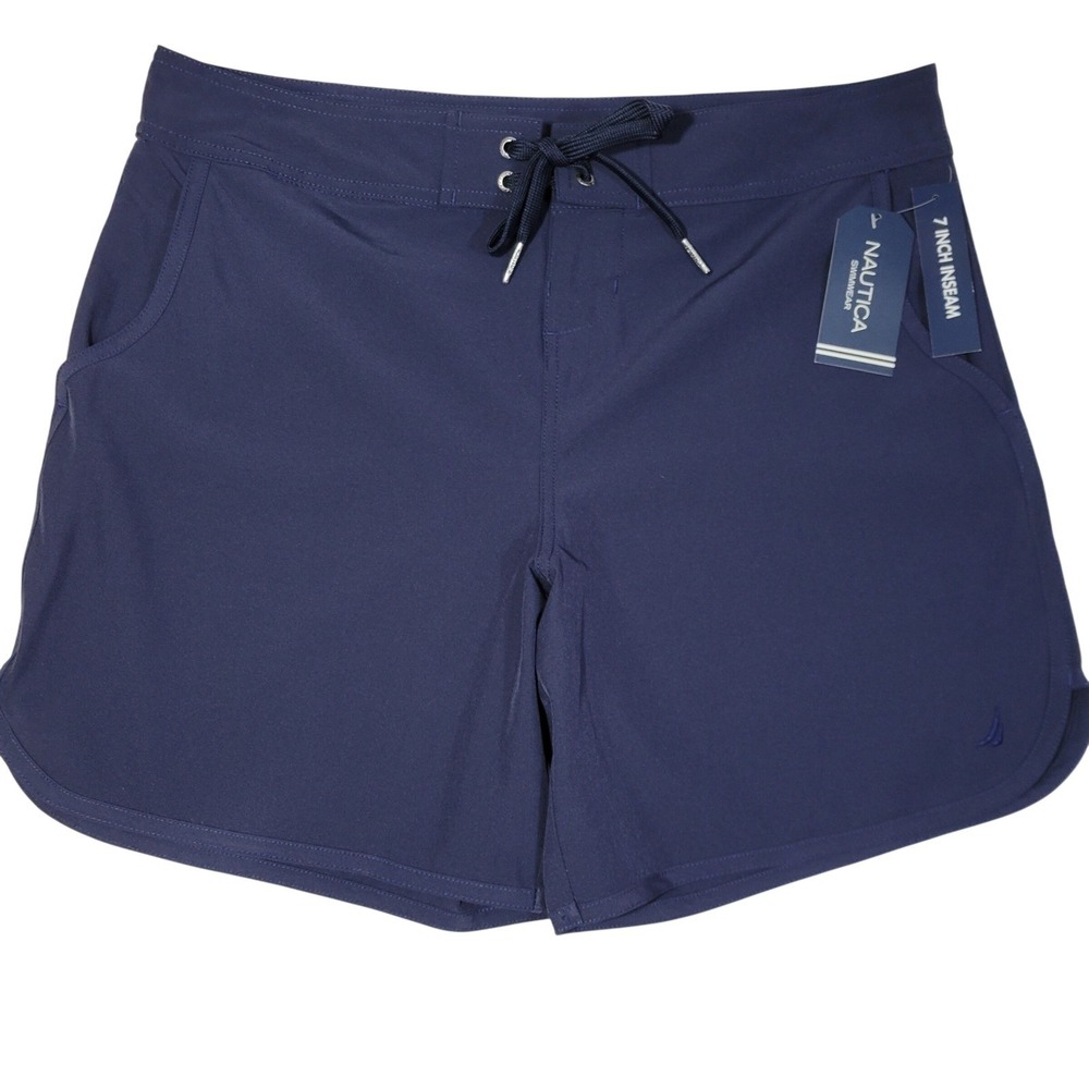Nautica Board Swim Shorts Women Medium Navy Blue 7" Inseam Pockets Quick Dry NEW - Picture 1 of 14